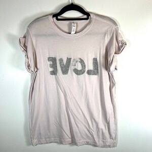 Lululemon Athletica Pink LOVE‎ Graphic T Shirt Women's Size 10 Rolled Sleeve